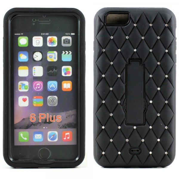 Wholesale Apple iPhone 6 Plus 5.5 Diamond Armor Hybrid w Screen and Stand (Black)